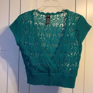 Crop knit shrug with gold accents